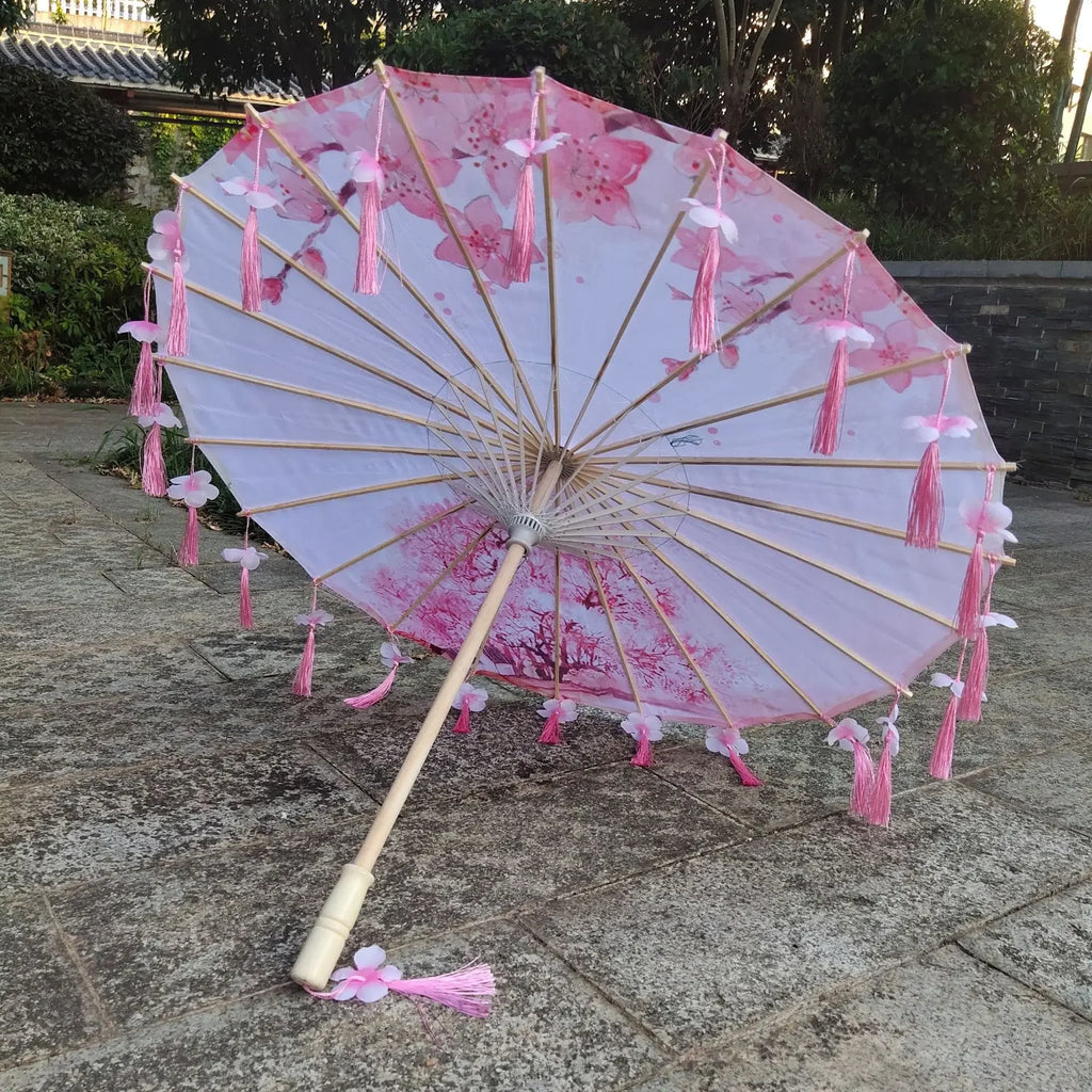 Antique Hanfu Fringe Umbrella Performance Photo Props Dance Silk Umbrella Craft Ancient Point Oiled Paper Umbrella Oasis Select Solid Wood 5 16K