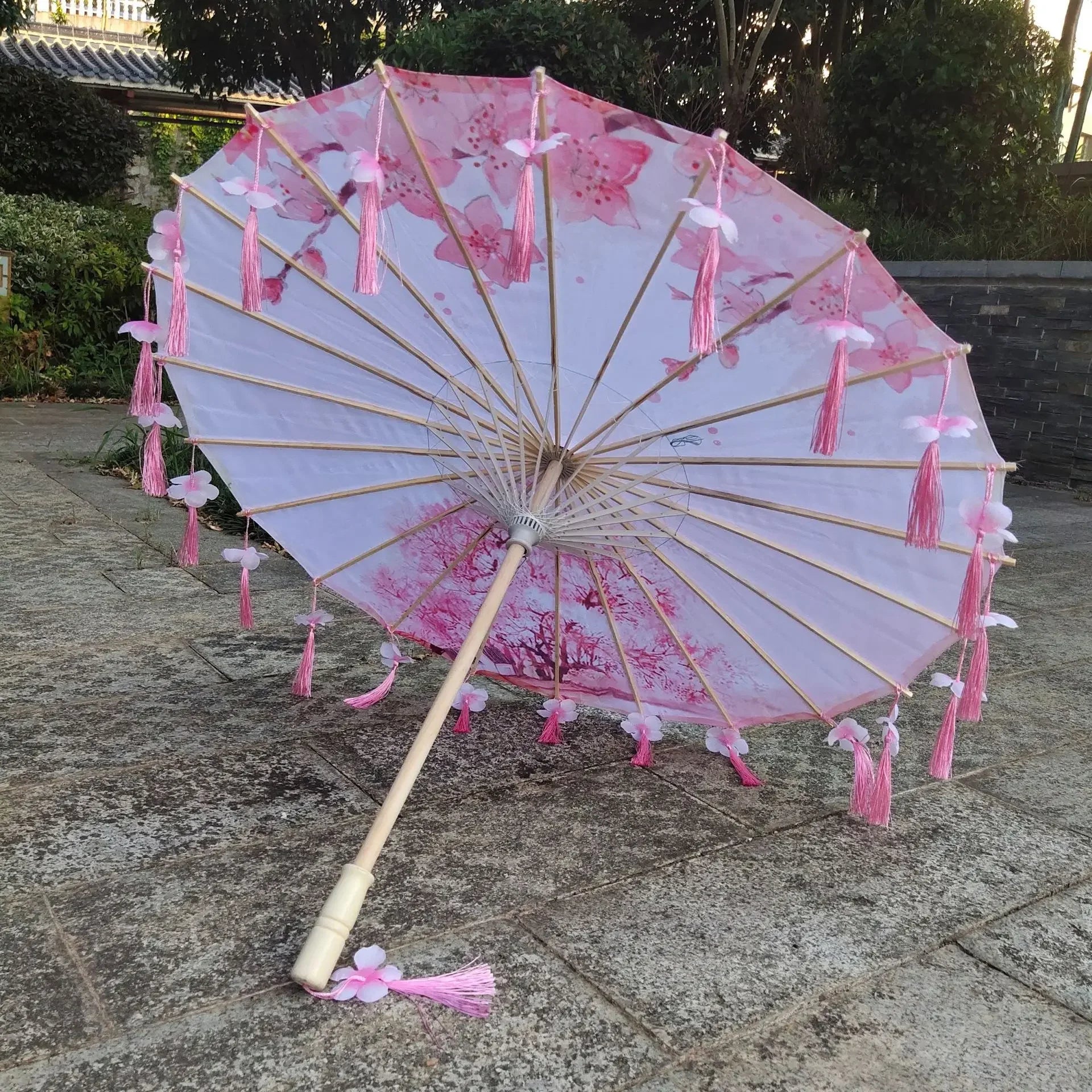 Antique Hanfu Fringe Umbrella Performance Photo Props Dance Silk Umbrella Craft Ancient Point Oiled Paper Umbrella Oasis Select Solid Wood 5 16K