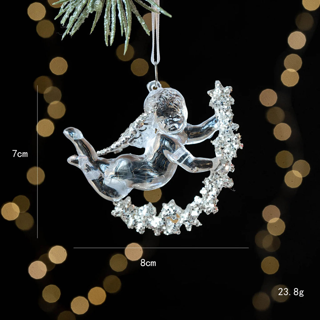 Christmas Tree Pendant Decoration Clear Acrylic Angel Deer Light Luxury Hanging Ornament Christmas Decoration Oasis Select Angel 3