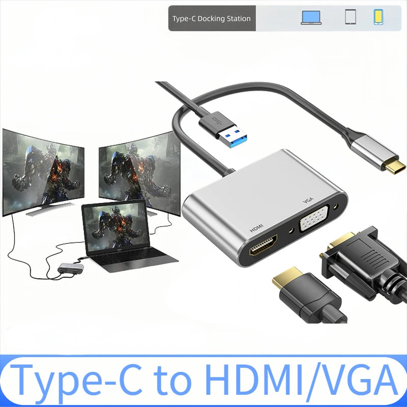 USB C To HDMI-Compatible VGA Type-C Digital AV Multiport Adapter Thunderbolt 3 Converter To 4K 1080P Fast Charging for MacBook Oasis Select