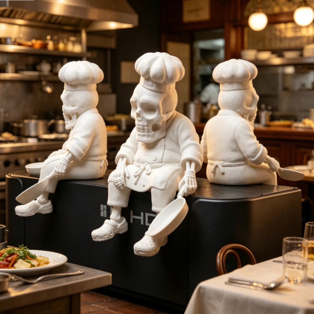 Funny Skeleton Chef Shelf Sitter Resin Cook Figurine in Chef Hat & Apron Humorous Hoom Kitchen Desktop Ornament Food Lovers Gift Oasis Select