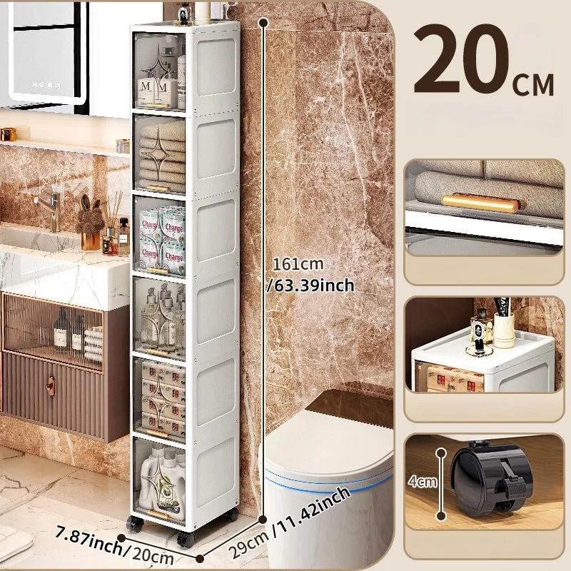 Heavy-Duty Space-Saving Flip Slim Cabinet 3-5 Tiers 20cm Wide Rolling for Kitchen Bedroom Bathroom Living Room 2 Colors Option Oasis Select 6 Layers-gray