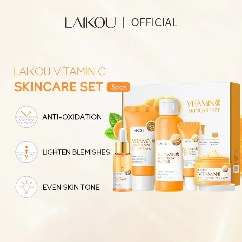5 Pieces Vitamin C Skincare Set Moisturizing Face Serum Brighten Cream Antiage Eye Cream Toner Facial Care Set for Dropshipping Oasis Select