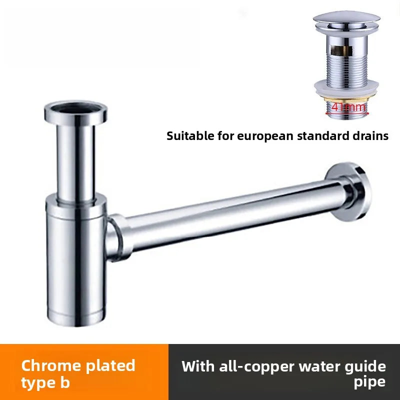 Brass Modern Round Bottle P trap 1 1/4, Sink Drain Pipe P trap Kit Antique with Pop up Drain Oasis Select B 1