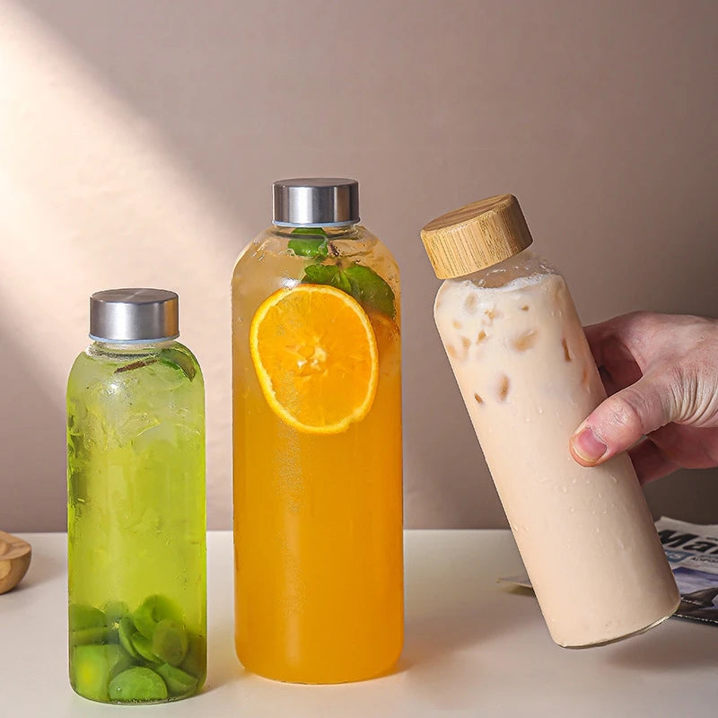500/750/1000ml High Borosilicate Glass Cup Travel Bottle Car Portable Glass Water Bottle Sealed Beverage Bottle Juice Cup Oasis Select