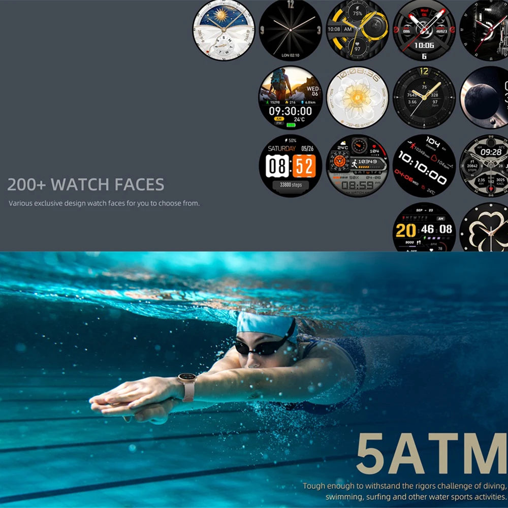 Smart Watches Fitness Sleep Compass Watch 5ATM Waterproof AMOLED HD Screen Health Smartwatch Men Lady Blue Tooth Call GPS Sports Oasis Select