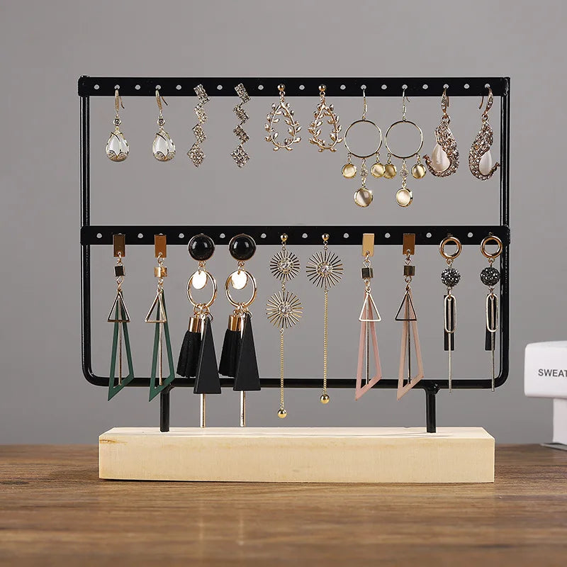 Solid Wood Iron Earring Holder Rack – Multi-Tier Jewelry Display