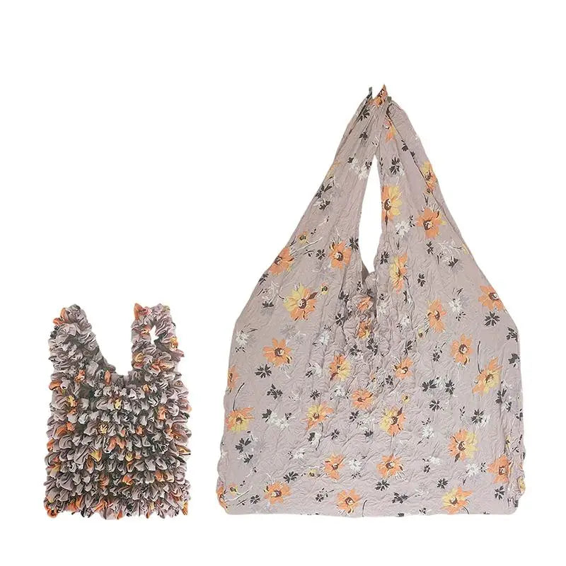 Flower Expansion Fold Pleated Flexible Stretch Mini Shopping Bag Large Capacity Bubble Elastic Portable Handbag Storage Bag Oasis Select A6