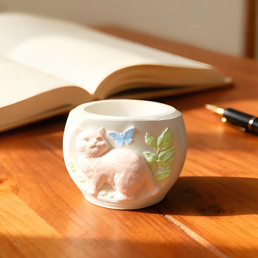 Cat Flowerpot Silicone Mold DIY Cartoon Creative Storage Jar Small Ornament Gypsum Ceramic Mold Oasis Select