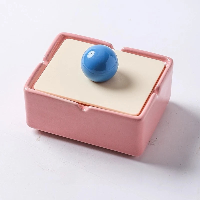 1PC Dopamine Ceramic Creative Ashtray with Lid Anti Ash Home Living Room Tea Table Ornament High Grade Feeling Oasis Select E