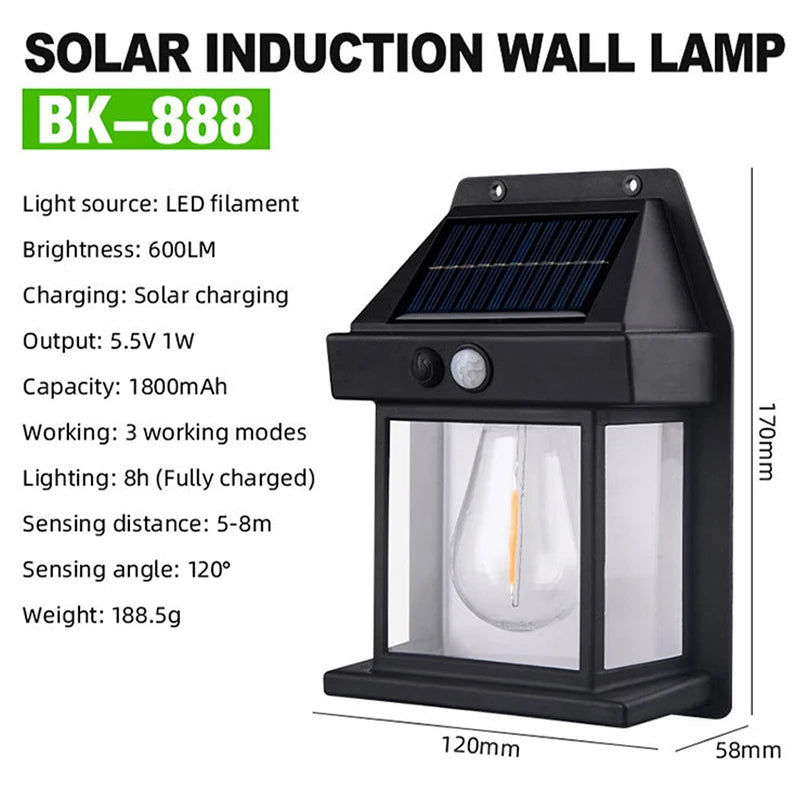 New Solar Tungsten Wall Lamp Three Modes Outdoor Villa Garden Courtyard Waterproof Decoration Induction Lantern Small Night Lamp Oasis Select