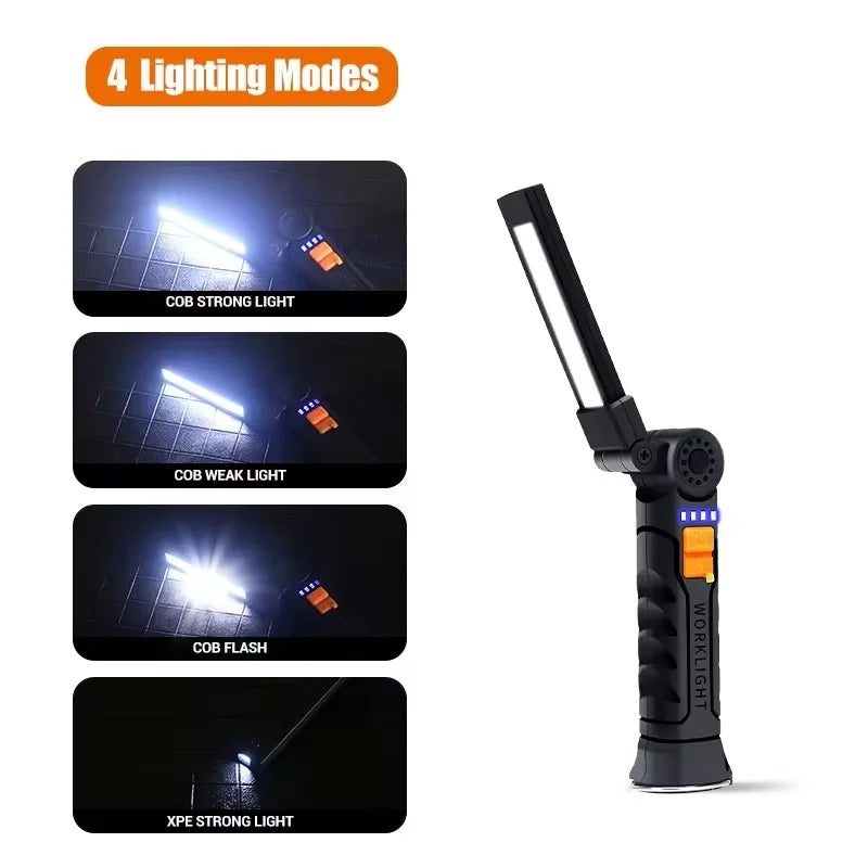 USB Rechargeable LED Work Light 1000 Lumens COB Lantern with Power Capacity Indicator Handled Flashlight for Outdoor Car Repair Oasis Select G51
