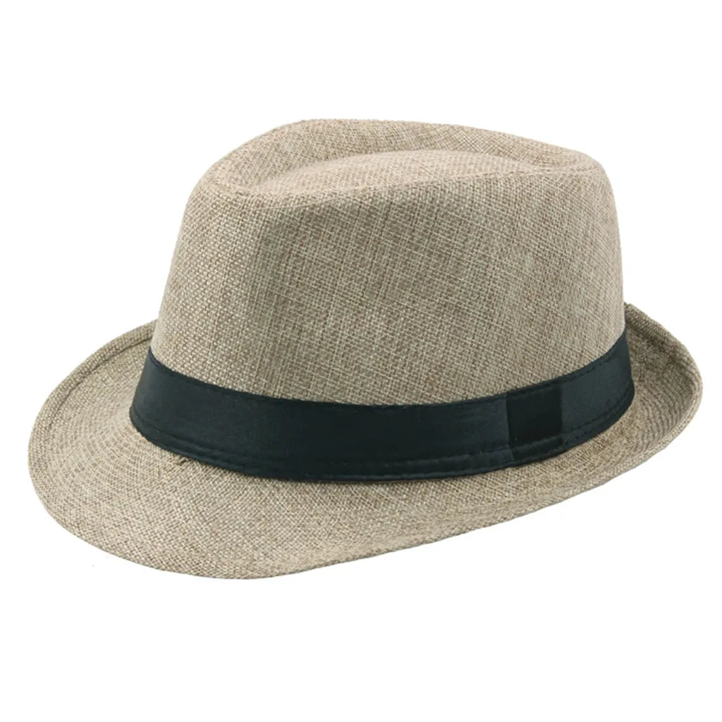Cycling Caps Men Kids Jazz Hat Old Man Cap Short Brim Solid Color Cuban Cap Panama Hat Breathable Fedora Hat Casual Straw Oasis Select Khaki