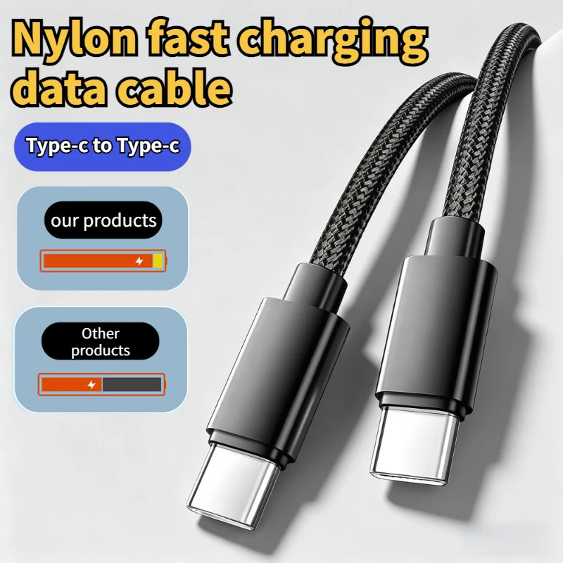 60W USB-C to USB-C Nylon Braided Fast Charging Cable 1m 3m USB-C Charging Cable Oasis Select