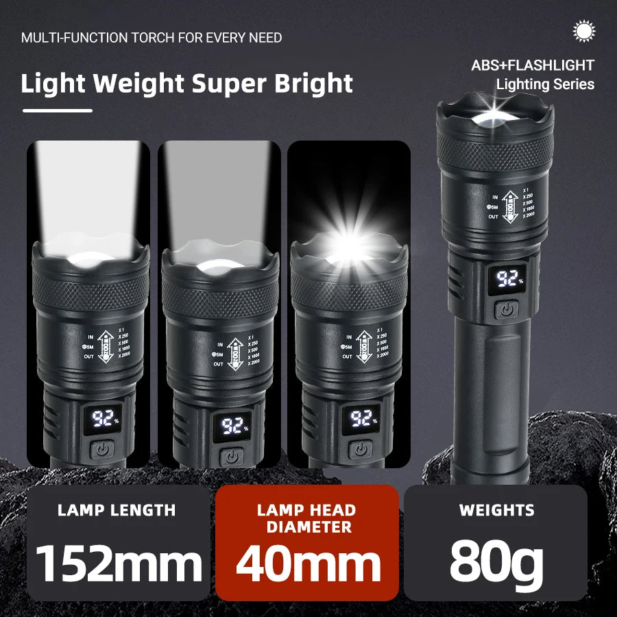 High Strong Power Led Flashlights Tactical Zoom Rechargeable Torch Built-in Battery Spotlights Outdoor Camping Emergency Lantern Oasis Select