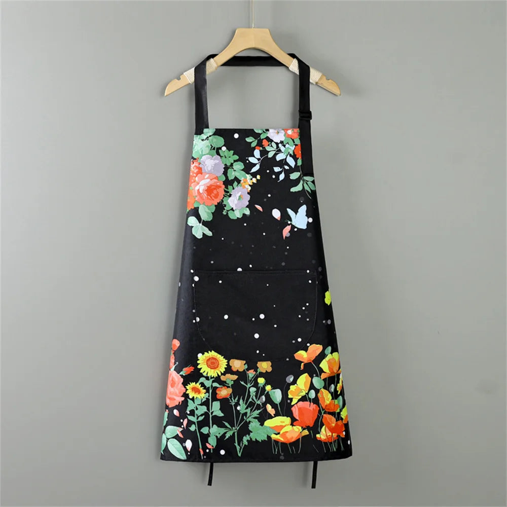 Household Waterproof and Oil-proof Kitchen Apron Cooking Baking Work Clothes Drawing Aprons Art Smock for Women Oasis Select B