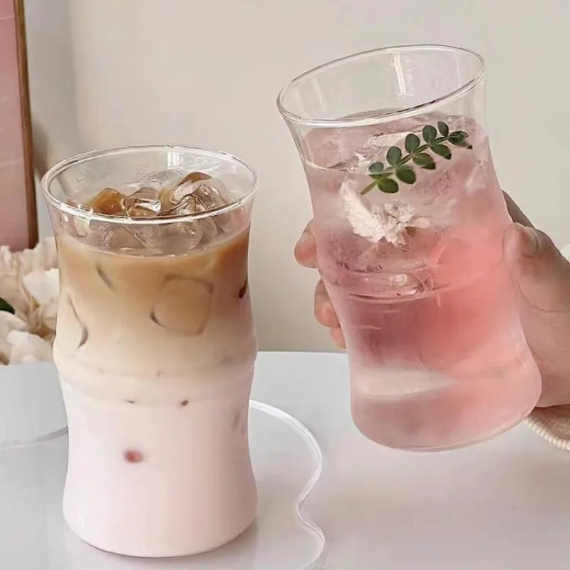 Coffee Glass Bamboo Shaped Large Capacity Water Mug Clear Drinking Glasses,Milk Tea Drinking Cup, Fruit Juice Beer Beverage Cup Oasis Select