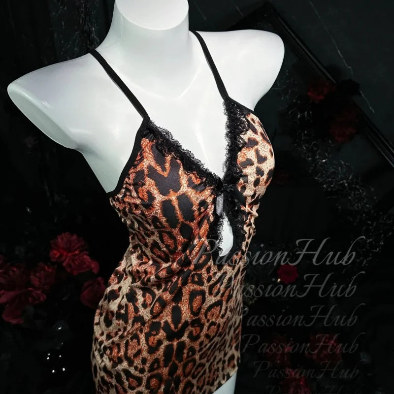 Fashion Leopard Pattern Hip Wrap Dress Elegant Mature Style Soft Lace Breathable Skin Friendly Ladies Daily Home Casual Wear Set Oasis Select