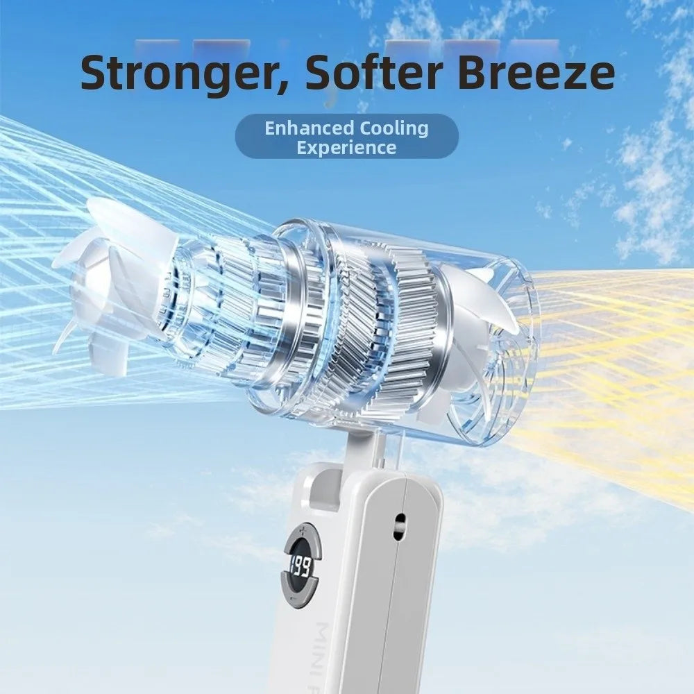 Mini 199 Gears Foldable Handheld Fan High-Speed Portable Turbo Fan Digital Display Adjustable Speed Cooling Fan Camping Oasis Select