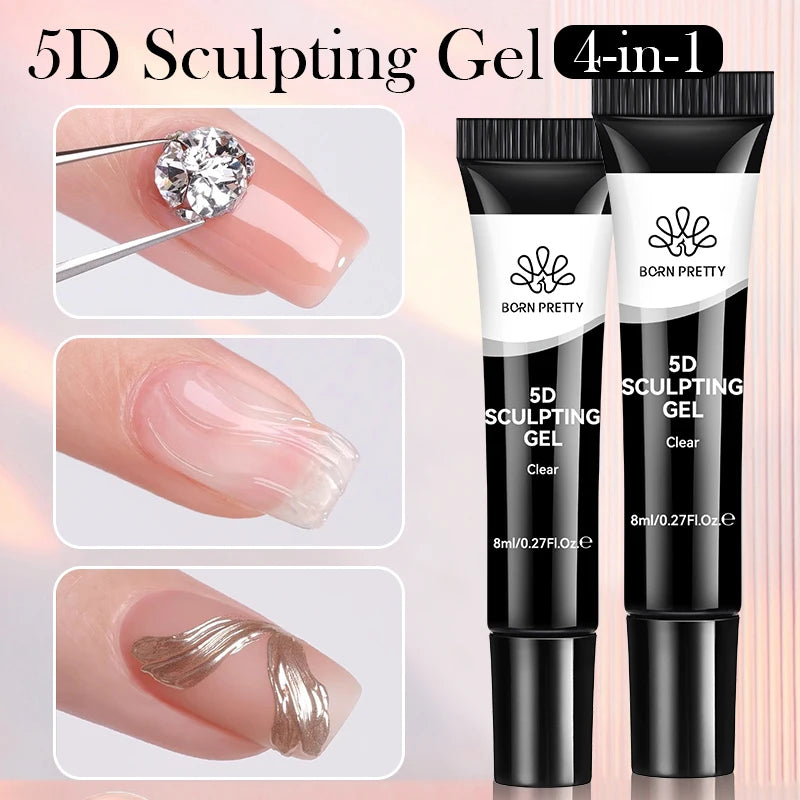 5D Nail Sculpting Gel with Solid Mirror Powder DIY Nail Embossing Gel for Painting Carving Nails 8ml Oasis Select