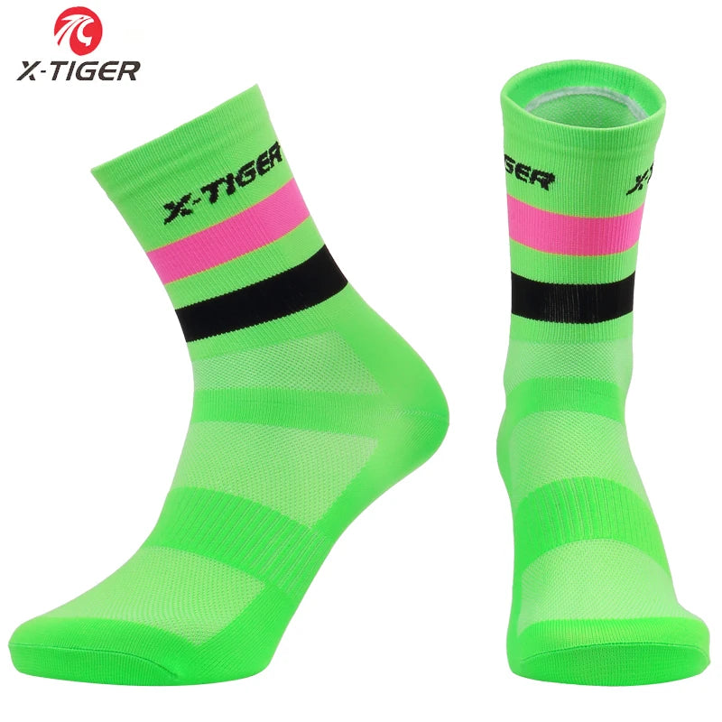 X-TIGER Cycling Socks for Men Breathable Anti-slip Professional Sports Sock Outdoor Running Bike Hiking Basketball Socks Oasis Select 05