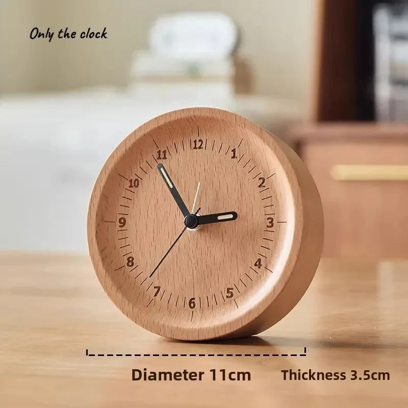 Simple and Luxurious Hollow Desktop Silent Desk Clock Ornament Creative Black Walnut Small Clock Fashionable Oasis Select Beech wood round