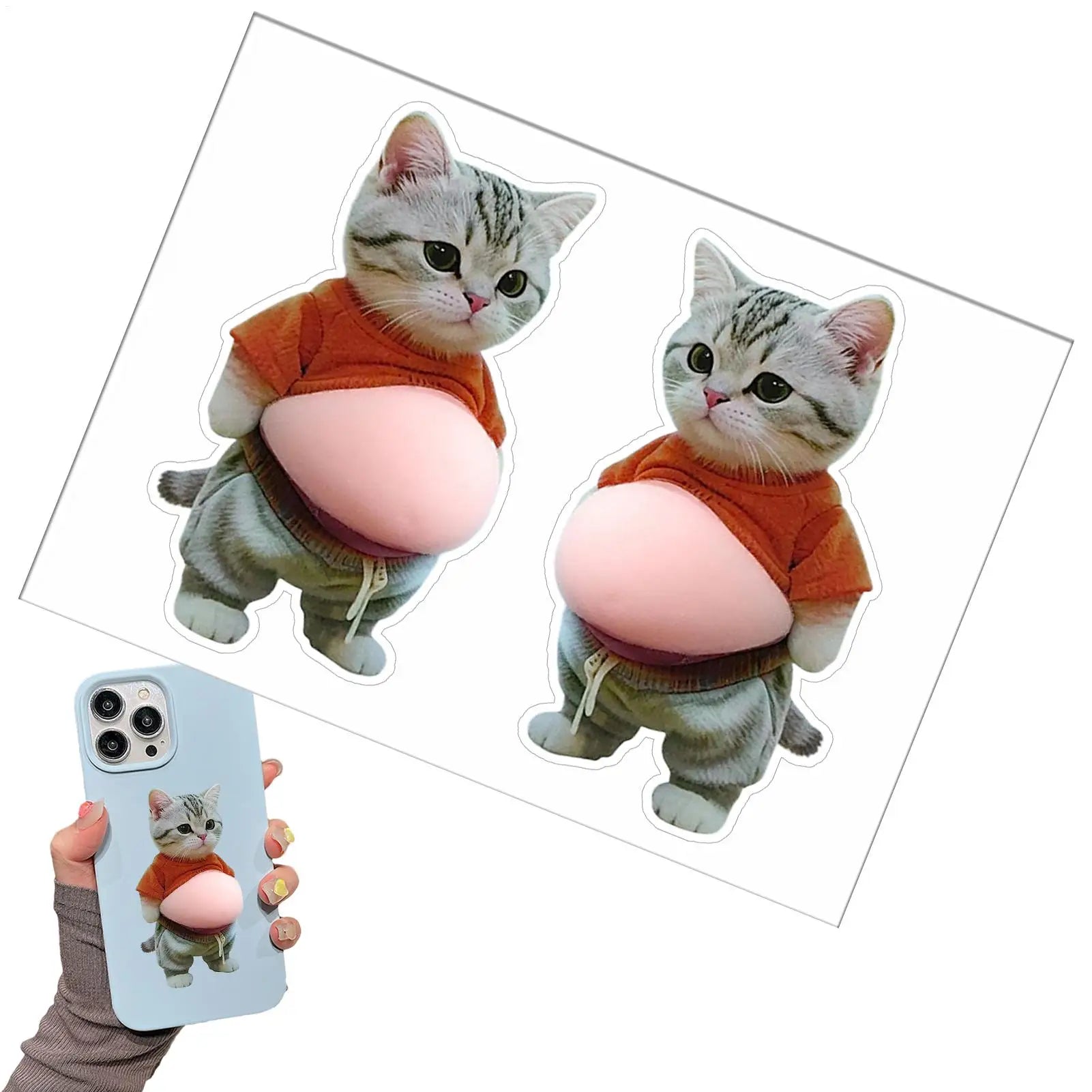 Cat Belly Sticker 3D self-adhesive Stickers Squeezeable Decoration Soft Pink Background Phone Decoration Sticker For Home Decor Oasis Select