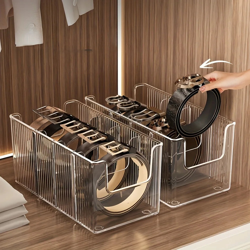 Plastic Belt Organizer Large Capacity Divided Storage Shelf for Wardrobe Makeup Bathroom Transparent Dustproof Multiuse Hanging Oasis Select