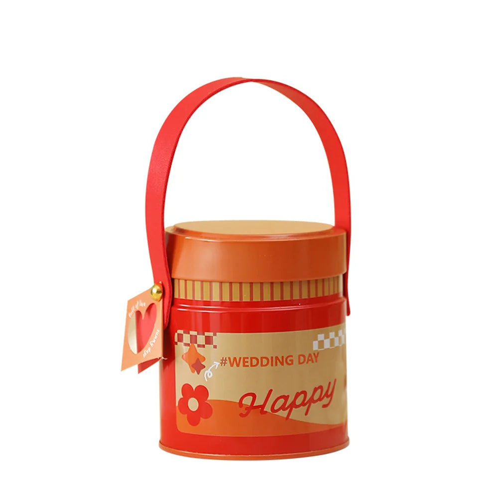 Wedding Tin Candy Box Round Storage Boxes Portable Handle Sugar Coffee Tea Tinplate Organizer Can Children Gifts Packaging Box Oasis Select