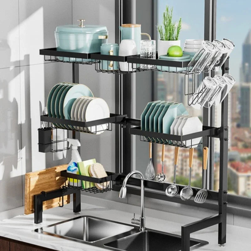 Retractable sink rack, kitchen knives, chopsticks, dishes storage rack, multi-functional drain bowl rack above the sink Oasis Select