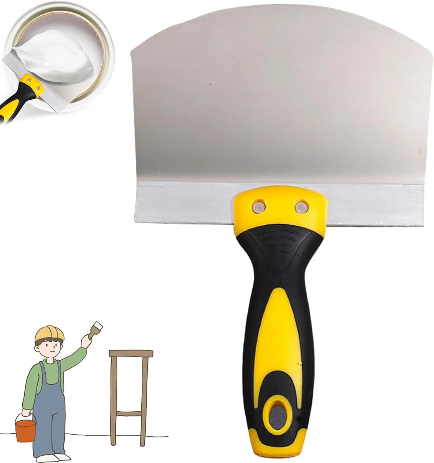 Stainless Steel Putty Knife Scraper Paint Filling Spatula Painters Tool Paint Feed Filling Scraper Spackle Knife for Plaster Oasis Select Square gray shovel