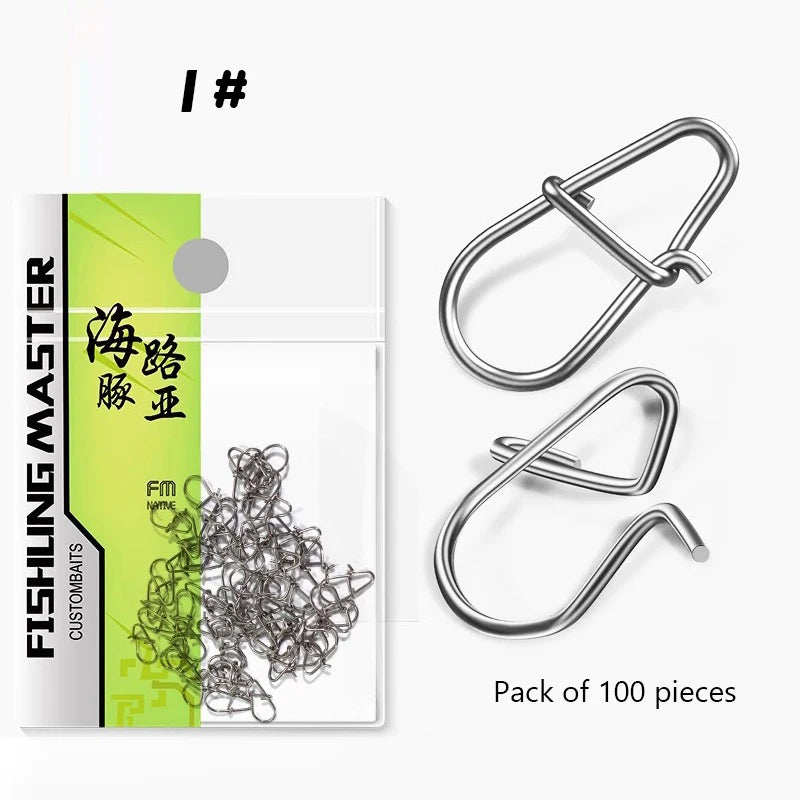 100Pcs Fishing Clips Fast Crankbait Snaps Fishing Lures Connectors Saltwater Fishing Duo Lock Lure Stainless Oasis Select 1 silvery