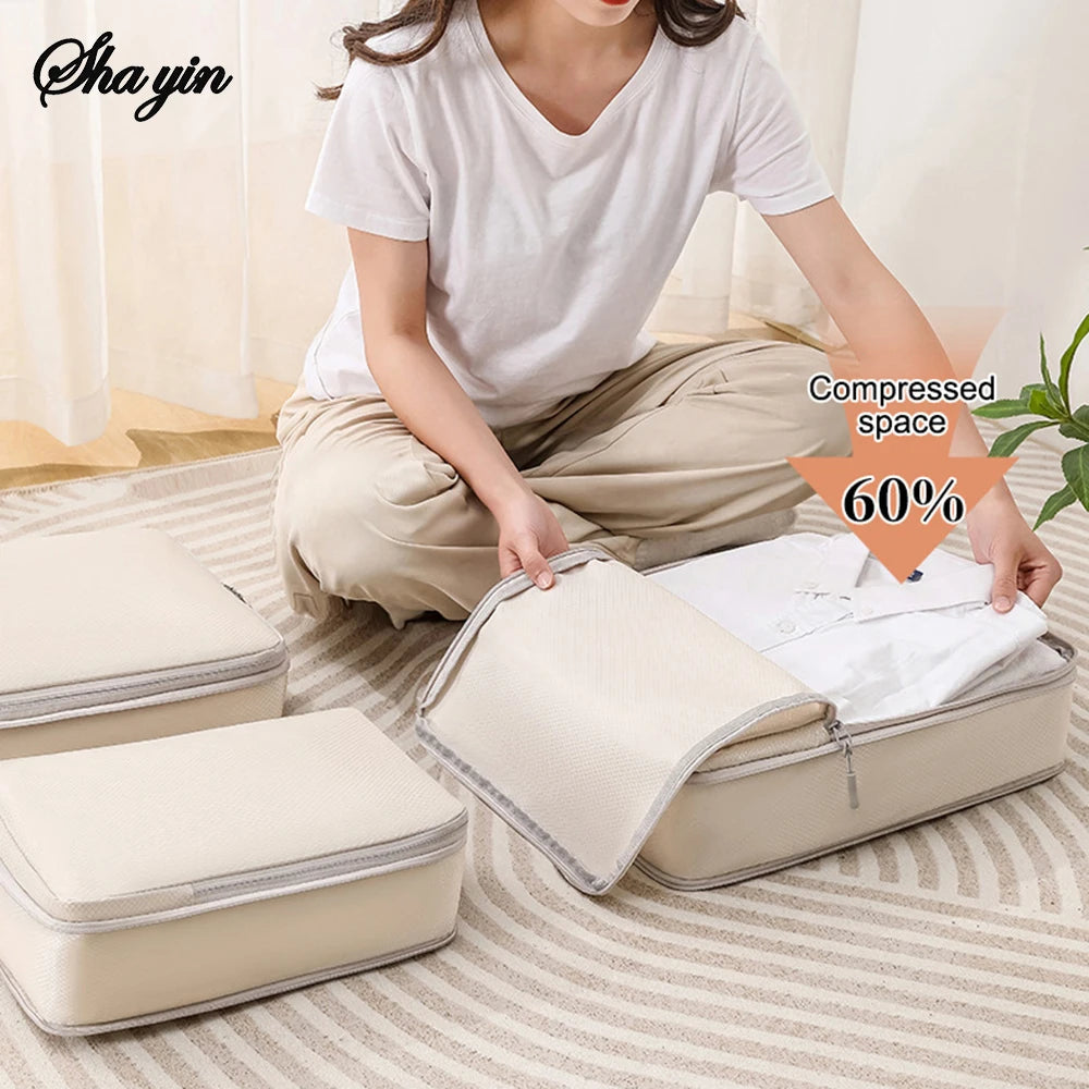 Set/6 pcs Compressible Packing Travel Storage Bag Cubes Waterproof Suitcase Nylon Portable With Handbag Luggage Organizer Oasis Select