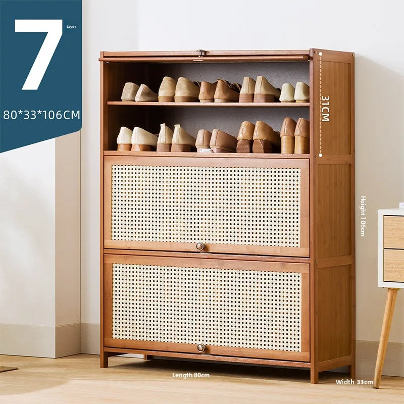 Imitation rattan woven shoe cabinet, simple shoe rack at the door of the home, economical storage, multi-layer dust-proof Oasis Select Seven floors 80 long