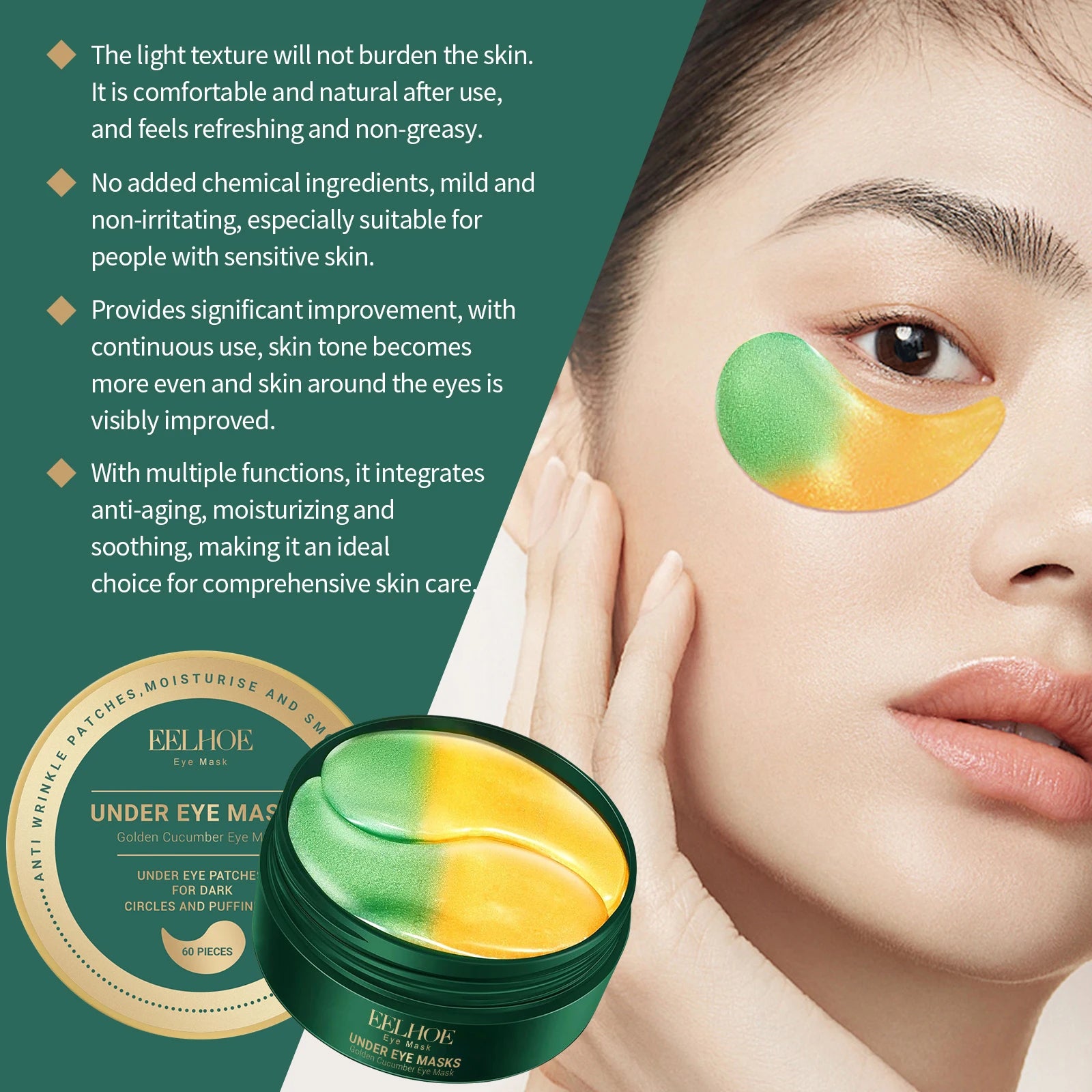 Cucumber Eye Mask Lightening Dark Circles Removal Eye Bags Firming Lifting Eye Patches Moisturizing Reduce Fine Lines Eye Care Oasis Select