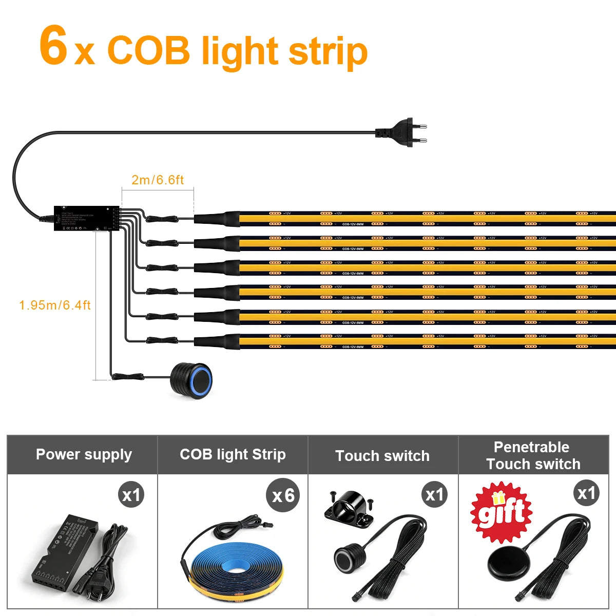 Embedded Touch Sensor Dimmable Swtich Black LED Light For Acoustic Wood Slat TV Background Wall Panel Decor,Gift 1 Controller Oasis Select 6PCS LED Strip Kit Neutral White European Power Plug|3M 9.84FT