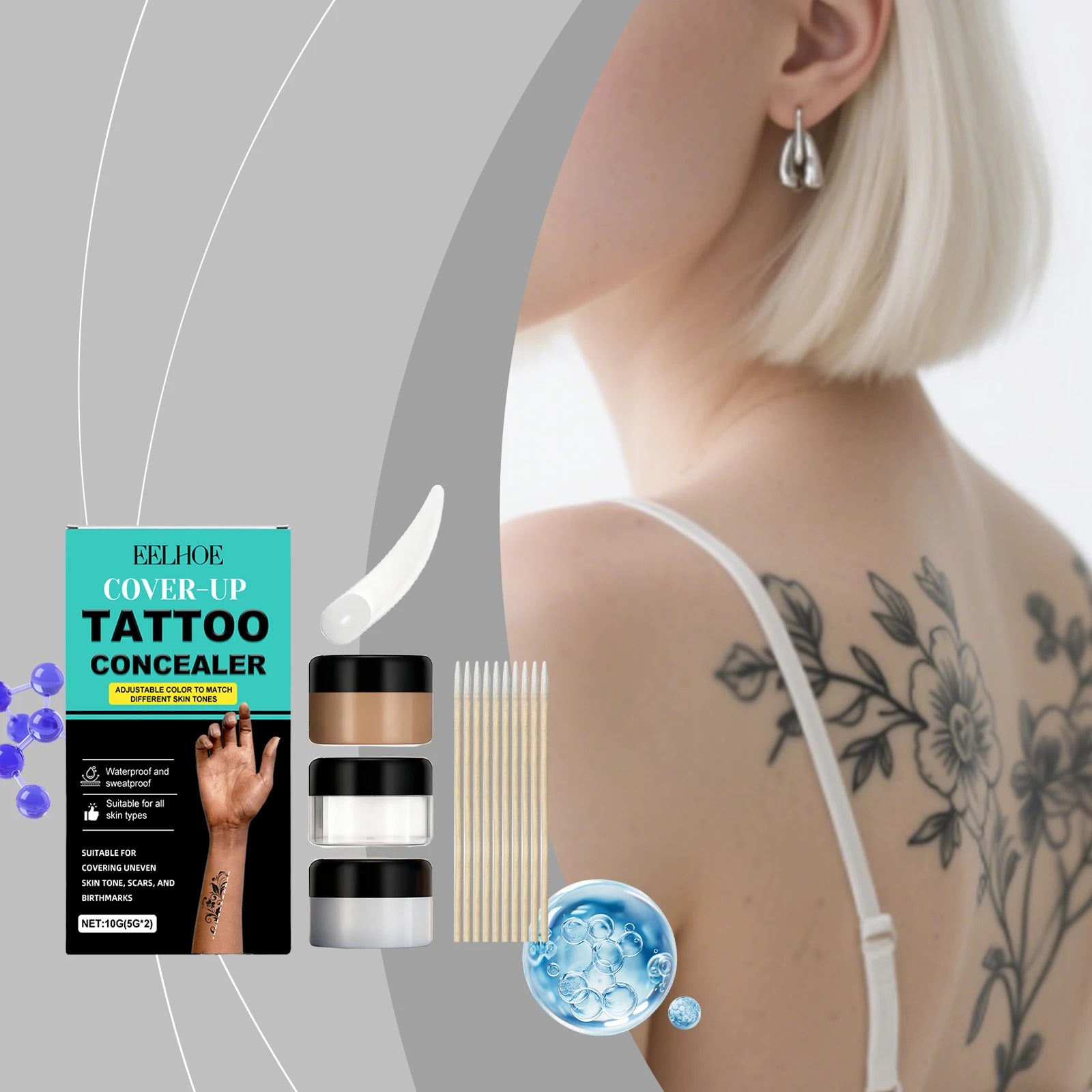 Tattoo Concealer Kit – Full Coverage Body Makeup, All Skin Types Body Tattoo Concealer Oasis Select