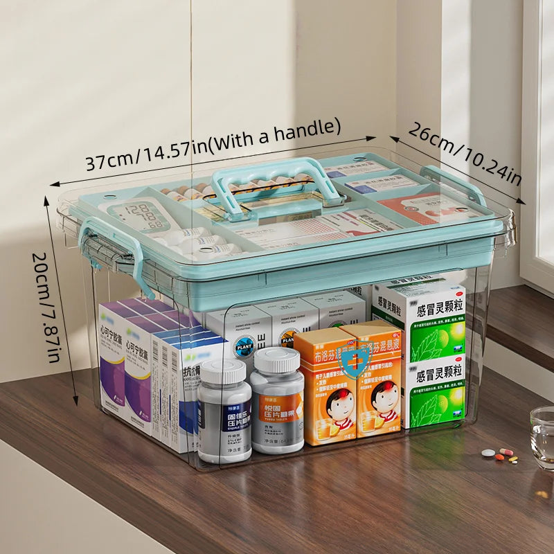 Medical Storage Box,Transparent Medicine Cabinet,Large-Capacity First Aid Kit,Multifunctional Home Aid Case,Various Colors Oasis Select Extra large blue