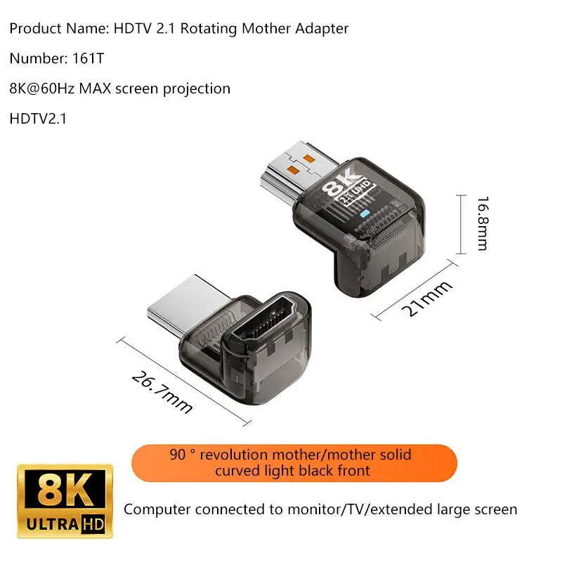HDMI 2.1 Male to Female Adapter 8K@60Hz – 90/270/360° Angle