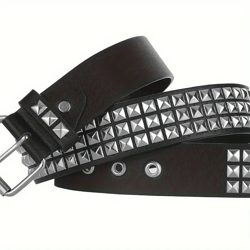 Punk Style Rivet Belt Set Equipped with Stainless Steel Square Buckle PU Panel Material Male and Female Pyramid Rivet Decorat Oasis Select