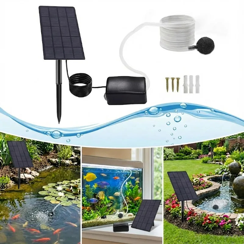 2.5W Solar Oxygen Pump/Pond Pump, with Air Bubble Stones and Pipe, Improve Pond Circulation, for Fish Tank Aquarium Pond Etc Oasis Select
