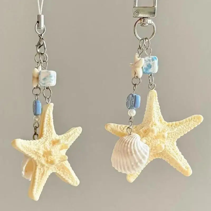 Seashell Keychain with Starfish Long Tail Charms Summer Travel Backpack Pendant for Girls and Women Oasis Select