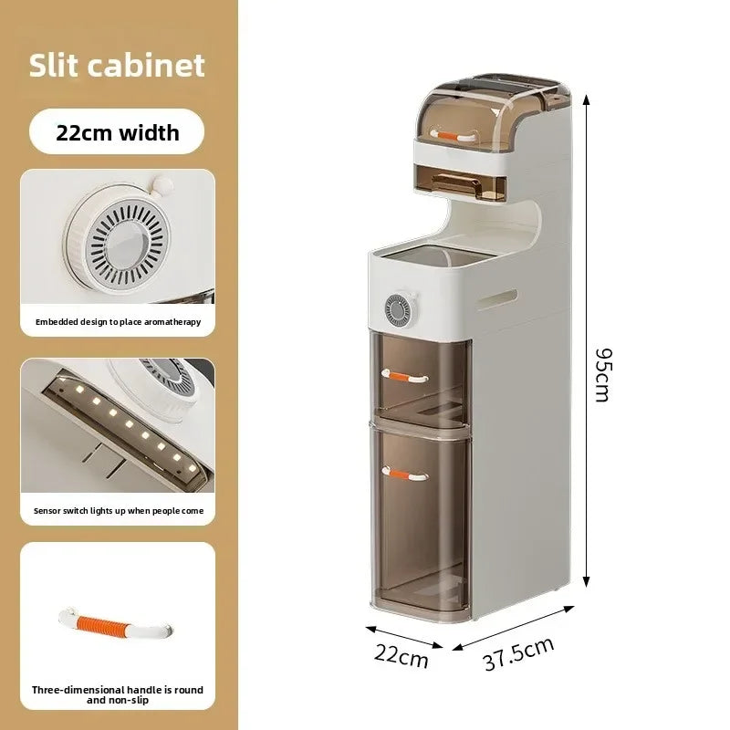 Multi-functional Drawer Type Crevice Cabinet, Kitchen Storage Rack, Bathroom, Narrow Slit With Light, Dust-proof Storage Cabinet Oasis Select 22cm-6-B