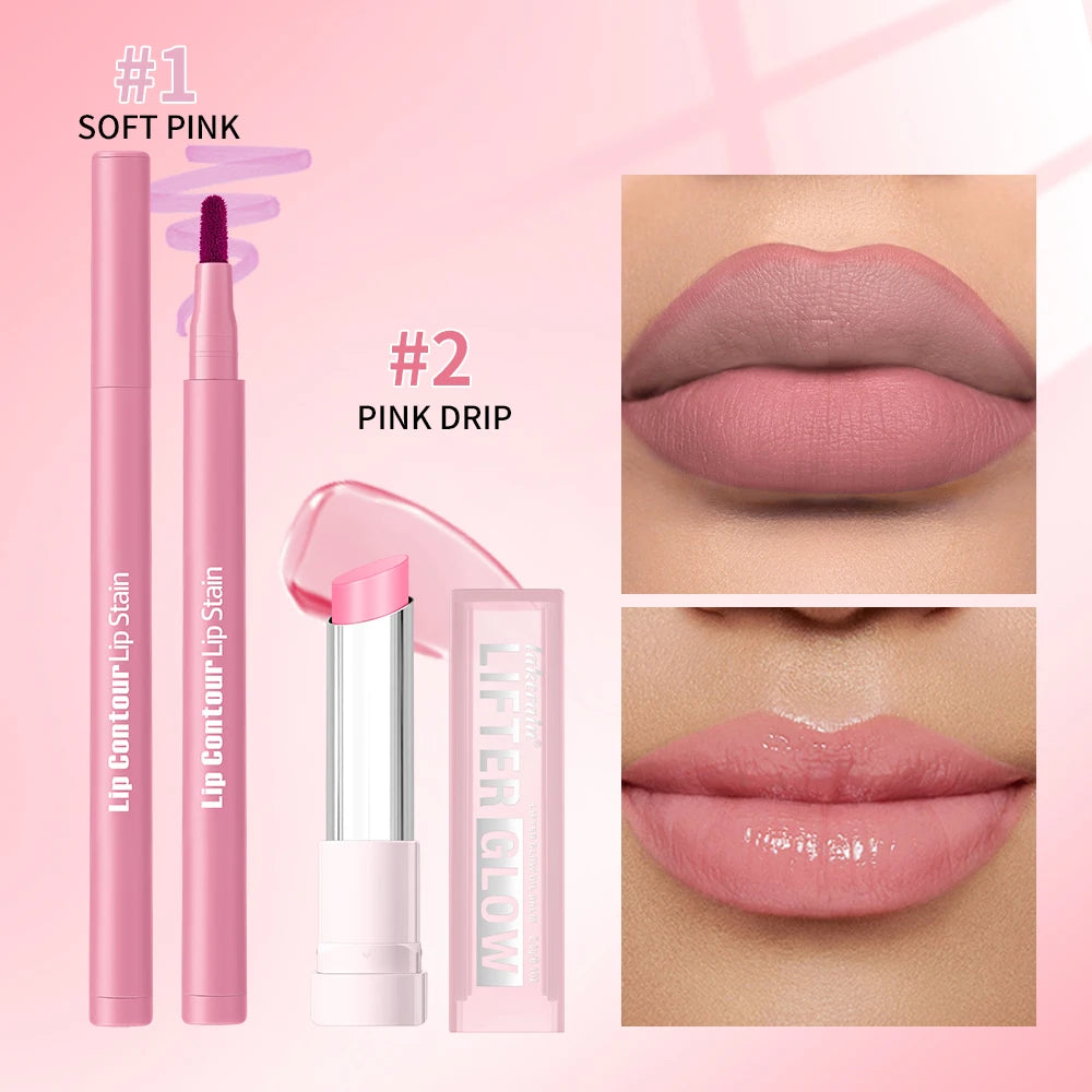 2pcs/set Lip Liner Pencil Smooth Moisturizing Lip Balm Lip Coutour Natural Look Long Lasting Hydrating Lips Makeup Kit Oasis Select SET 4
