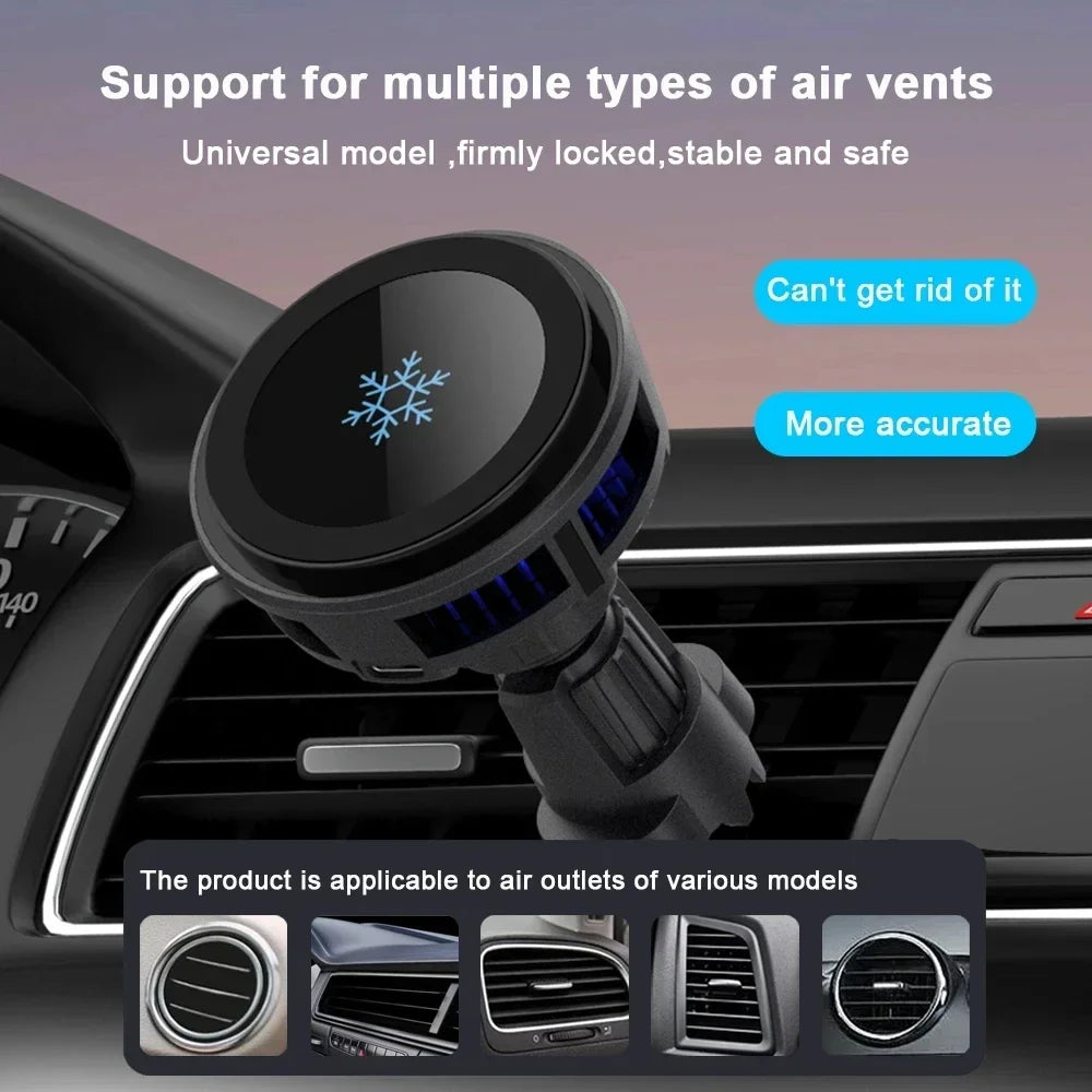 Semiconductor Cooling For MagSafe Car Charger 15W Fast Wireless Charger 360° Rotation Vent Mount for iPhone 12-17 Series Oasis Select