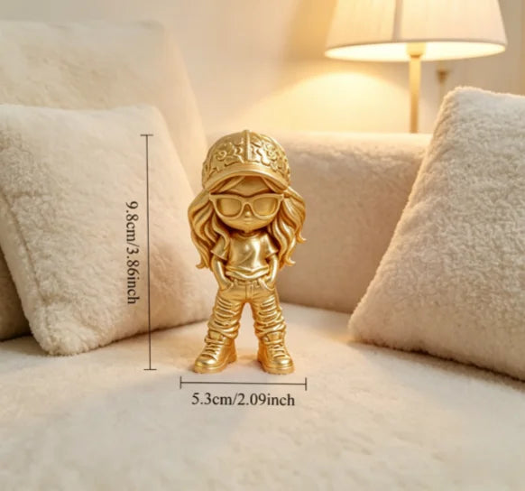 Ins Style Streetwear Girl Mini Statue 3D Printing Sunglasses Cap Trend Lady Figurine Ornament for Living Room Cafe Desktop Decor Oasis Select Girl gold