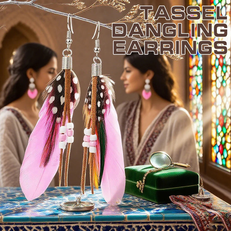 Tassel Dangling Earrings Colorful Feather Leather Beads Earrings Indian Feathers Summer Womens Fashion Jewelry Oasis Select