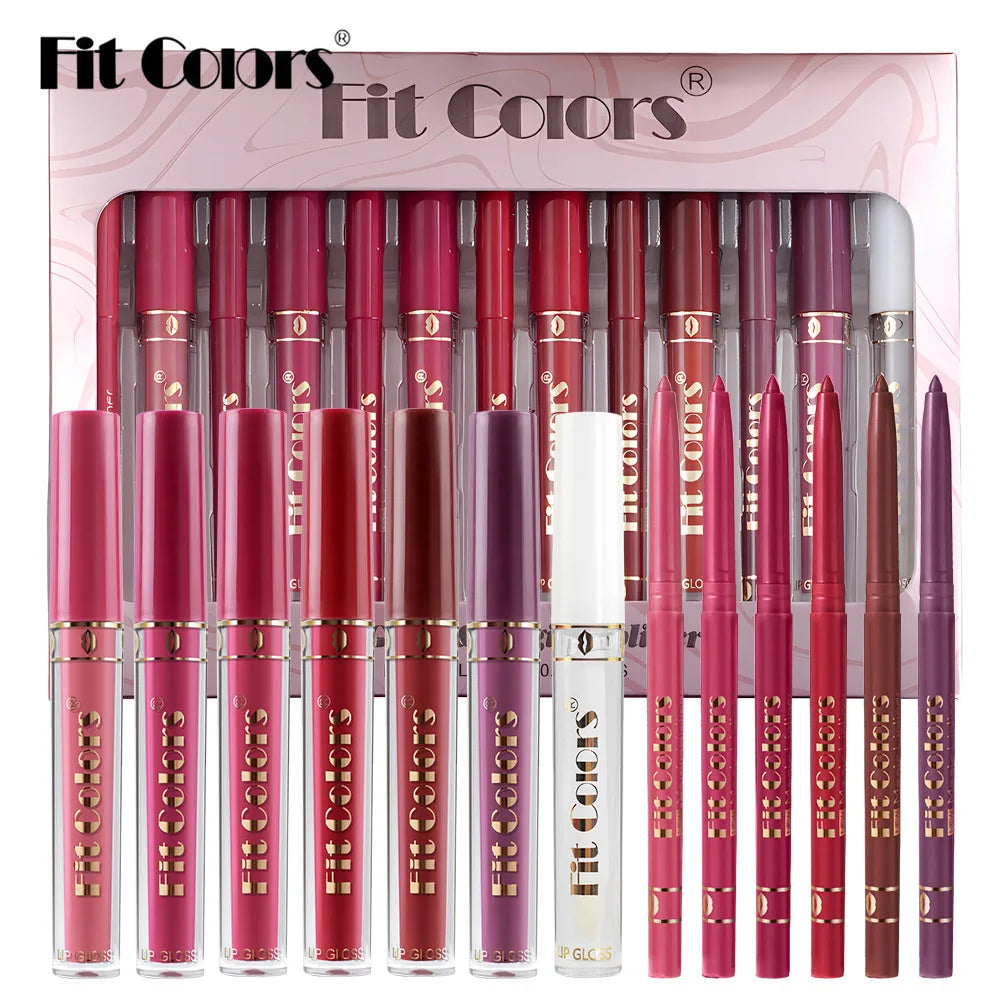 Fit Colors 13-Piece Matte Lip Gloss & Liner Set – Waterproof