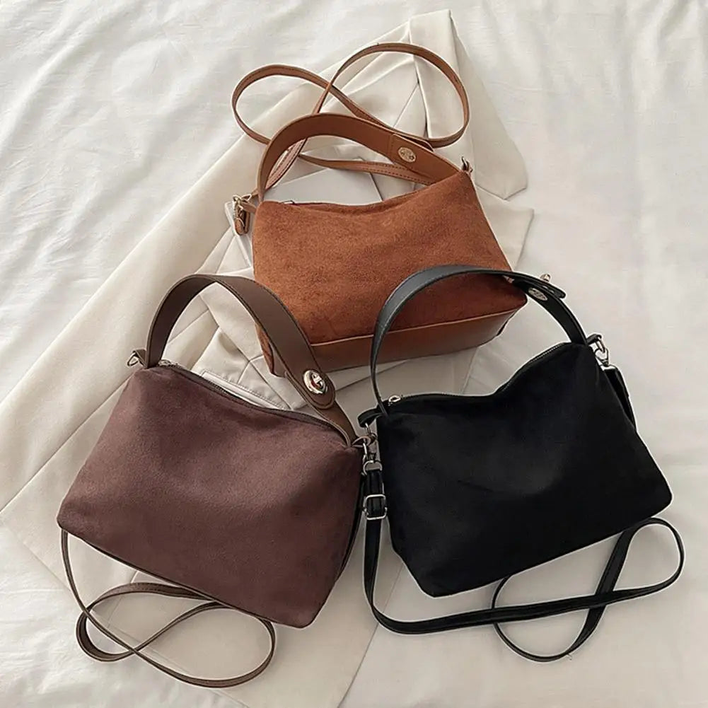Vintage Suede Shoulder Bag Women's Matte Underarm Bag Retro Hobo Handbag Fashion Simple Casual Crossbody Bag for Girls Oasis Select