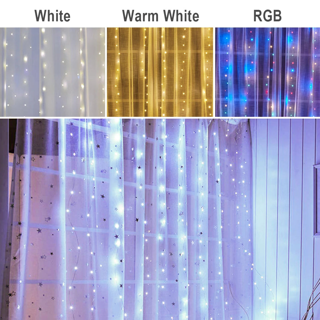 3M LED Curtain Lights with USB Remote Control Fairy Garland Lamp for Wedding Birthday New Year Party Decor Holiday Gift Oasis Select